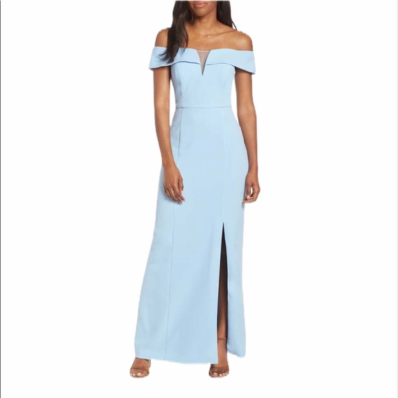vince camuto off the shoulder crepe dress